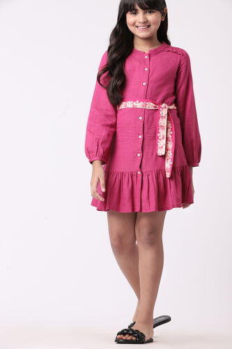 Magenta Solid Flounce Dress, Magenta, image 2